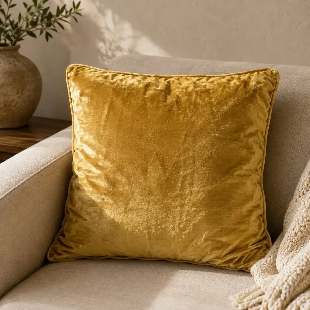 Pier 1 Imports Warm Gold Velvet Throw Pillow Cover 19x20 Decorative Accent